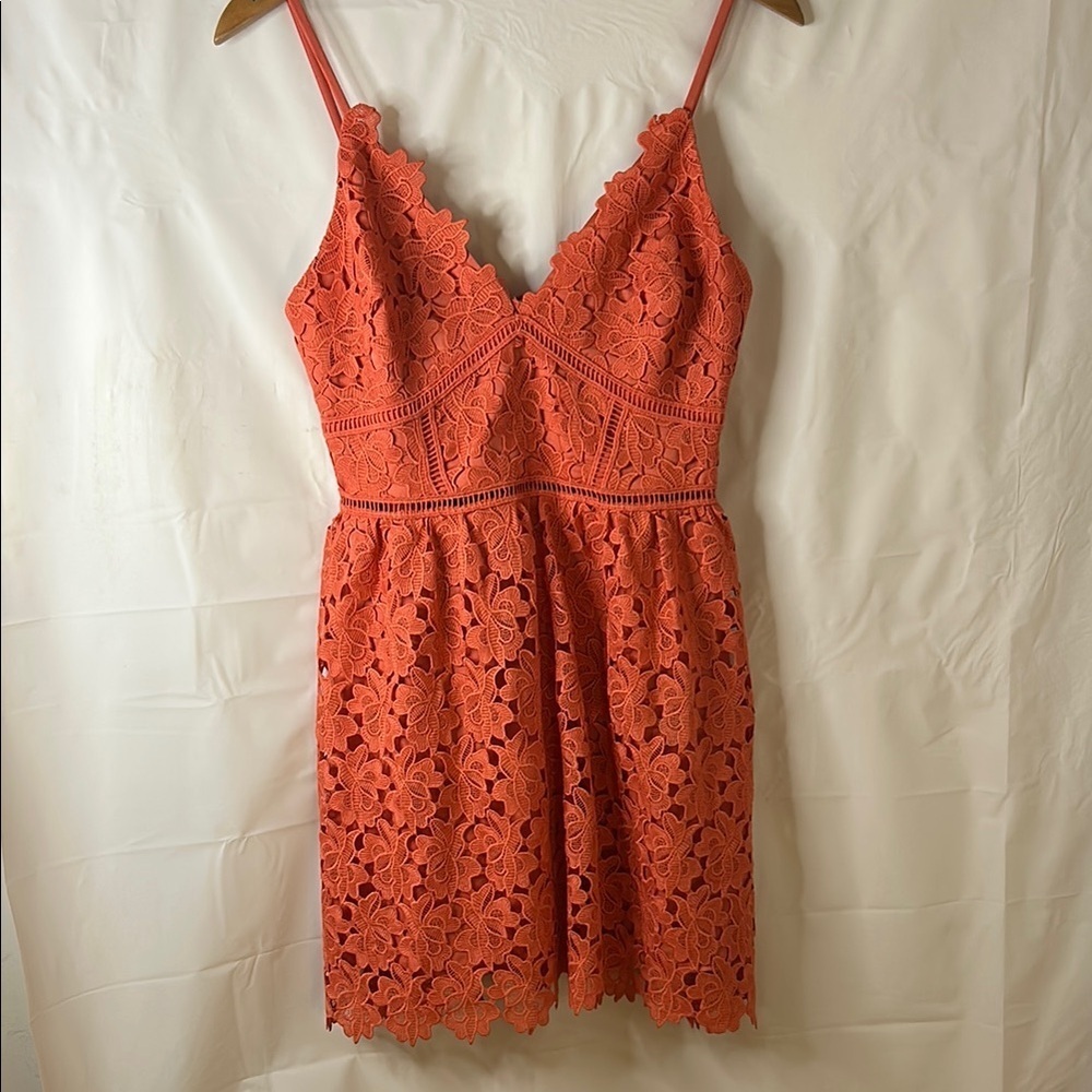 bebe NWT Lace Mini Dress Coral Orange Size 6 Cocktail Wedding